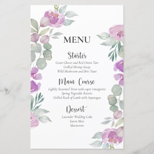 Rustic Floral Pink Waterverf Wedding Menu (Voorkant)