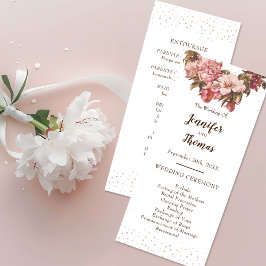 Rustic Floral Pink Wedding Programmakaart