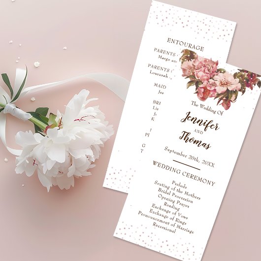 Rustic Floral Pink Wedding Programmakaart