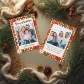Rustic Floral Plaid 2 Photo Christmas Holiday Card Feestdagenkaart