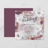Rustic Floral Plum Paars Wedding Invitation Kaart (Voorkant / Achterkant)