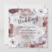 Rustic Floral Plum Paars Wedding Invitation Kaart (Voorkant)