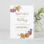 Rustic Floral Protea Cockatau Sustainable Wedding Kaart (Staand voorkant)