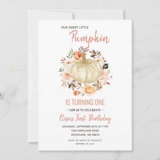 Rustic Floral Pumpkin Birthday Uitnodiging (Voorkant)