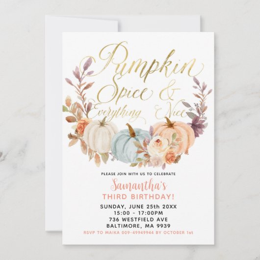 Rustic Floral Pumpkin Birthday Uitnodiging (Voorkant)