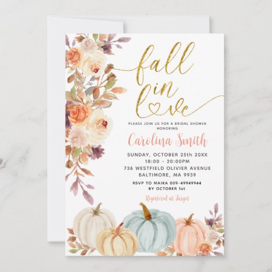 Rustic Floral Pumpkin Bridal Shower Kaart (Voorkant)