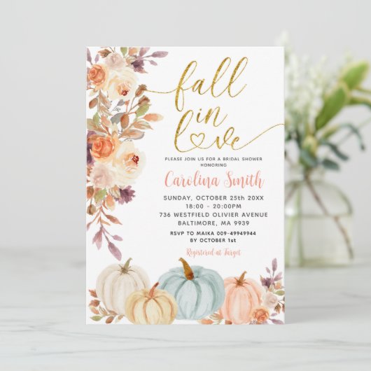 Rustic Floral Pumpkin Bridal Shower Kaart (Staand voorkant)