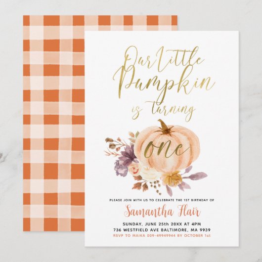 Rustic Floral Pumpkin draait op een dag Kaart (Voorkant / Achterkant)