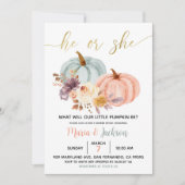 Rustic Floral Pumpkin Gender onthult party Invite Kaart (Voorkant)