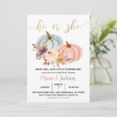 Rustic Floral Pumpkin Gender onthult party Invite Kaart (Staand voorkant)