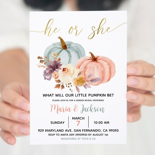 Rustic Floral Pumpkin Gender onthult party Invite Kaart