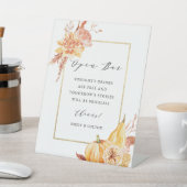 Rustic Floral Pumpkin Gold Lijst Wedding Open Bar Reclamebord Met Voetstuk (Insitu)