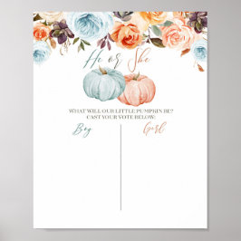 Rustic Floral Pumpkin Mint en Peach Voting Poster