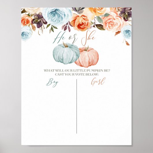 Rustic Floral Pumpkin Mint en Peach Voting Poster (Voorkant)