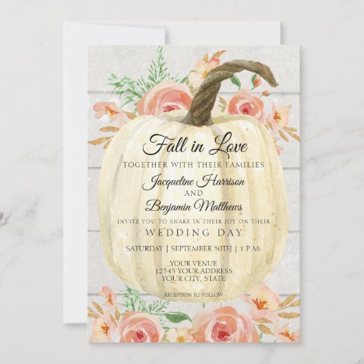 Rustic Floral Pumpkin Peach Coral White Shiplap Kaart (Voorkant)