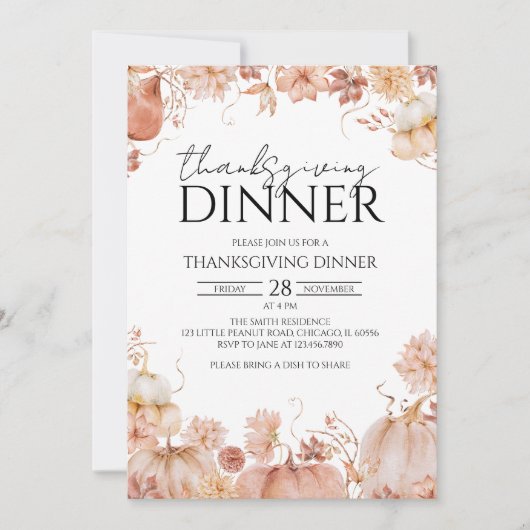 Rustic Floral Pumpkin Thanksgiving Dinner Kaart (Voorkant)