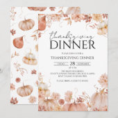 Rustic Floral Pumpkin Thanksgiving Dinner Kaart (Voorkant / Achterkant)