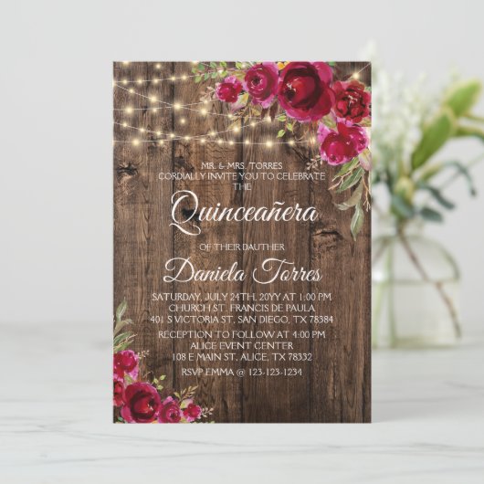 Rustic Floral Quinceañera 15th Kaart (Staand voorkant)