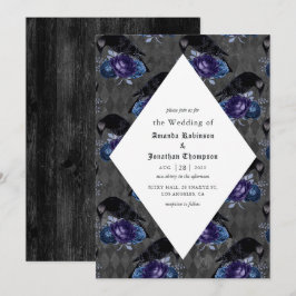 Rustic Floral Raven Gothic Wedding Kaart