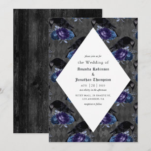 Rustic Floral Raven Gothic Wedding Kaart