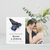 Rustic Floral Raven Gothic Wedding Photo Save The Date (Staand voorkant)