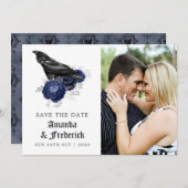 Rustic Floral Raven Gothic Wedding Photo Save The Date (Voorkant / Achterkant)