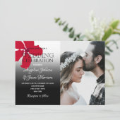 Rustic Floral Red Black and White Wedding Photo Kaart (Staand voorkant)
