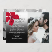Rustic Floral Red Black and White Wedding Photo Kaart (Voorkant / Achterkant)