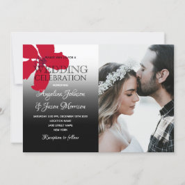 Rustic Floral Red Black and White Wedding Photo Kaart