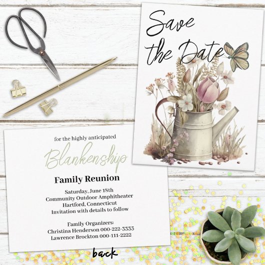 Rustic Floral redt de date Family Reunion Aankondigingskaart