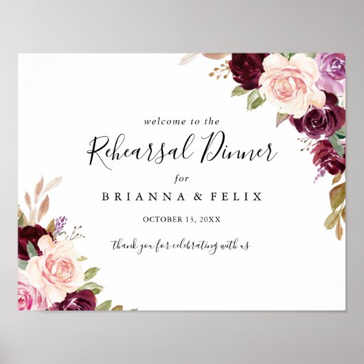 Rustic Floral Rehearsal Dinner Welcome Sign Poster (Voorkant)