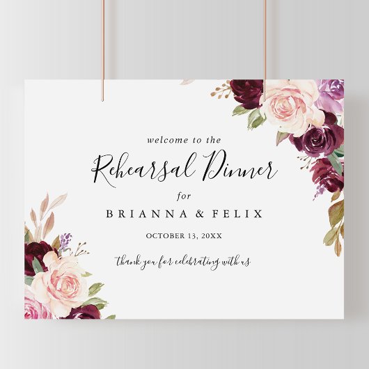 Rustic Floral Rehearsal Dinner Welcome Sign Poster