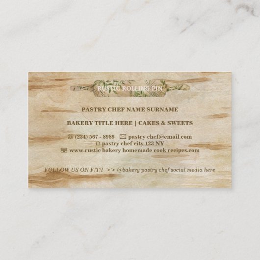 Rustic Floral Rolling Pin Bakery Chef Visitekaartje (Achterkant)