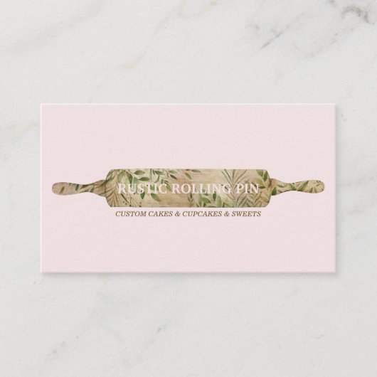 Rustic Floral Rolling Pin Bakery Chef Visitekaartje (Voorkant)