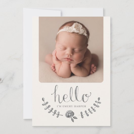 Rustic Floral Roos Simple Collage Baby Announceme Aankondiging (Voorkant)