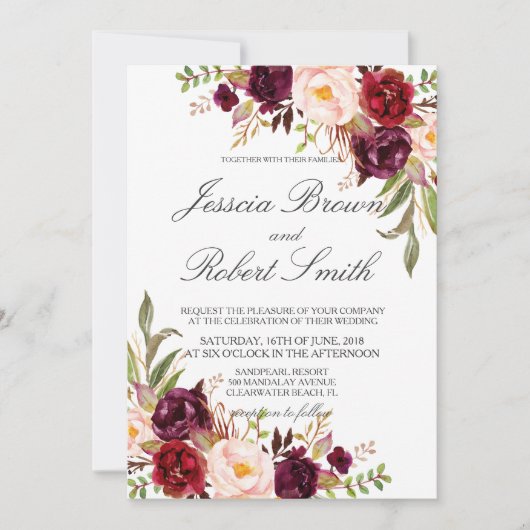 Rustic Floral, Rustic Wedding Kaart (Voorkant)
