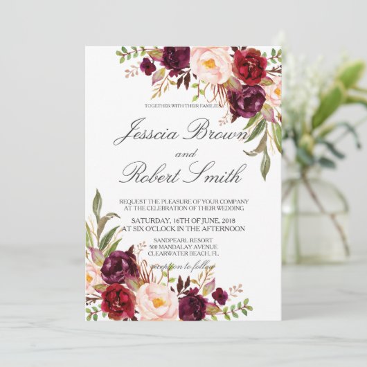 Rustic Floral, Rustic Wedding Kaart (Staand voorkant)