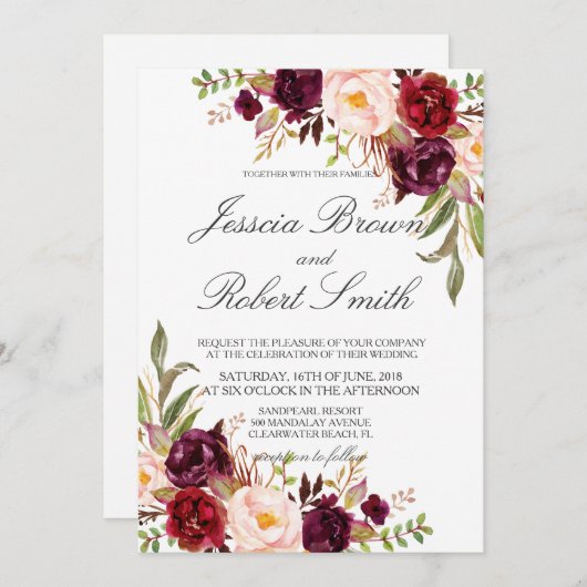 Rustic Floral, Rustic Wedding Kaart (Voorkant / Achterkant)