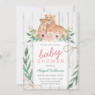 Rustic Floral Safari Lion Family Baby shower Kaart