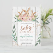 Rustic Floral Safari Rabbit Family Baby shower Kaart (Staand voorkant)