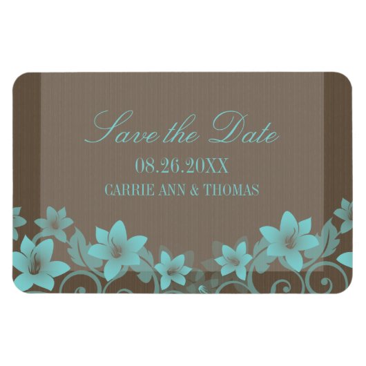 Rustic Floral Save the Date Magnet, Aqua Magneet (Horizontaal)