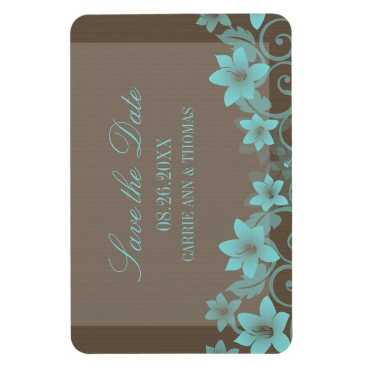 Rustic Floral Save the Date Magnet, Aqua Magneet (Verticaal)