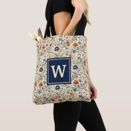Rustic Floral Scandinavian Wildflowers Monogram Tote Bag
