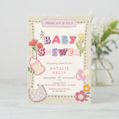 Rustic Floral Scrapbook Collage Baby shower Kaart (Staand voorkant)