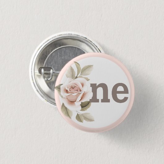 Rustic Floral Shabby Chic Rozen 1e verjaardag Ronde Button 3,2 Cm (Voorkant /achterkant)