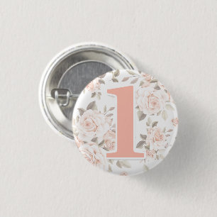 Rustic Floral Shabby Chic Rozen 1e verjaardag Ronde Button 3,2 Cm