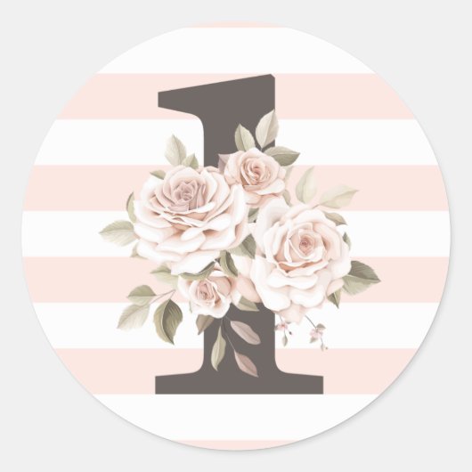 Rustic Floral Shabby Chic Rozen 1e verjaardag Ronde Sticker (Voorkant)