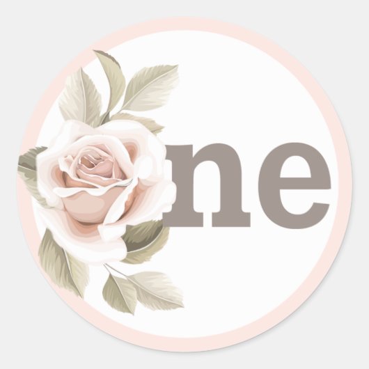 Rustic Floral Shabby Chic Rozen 1e verjaardag Ronde Sticker (Voorkant)