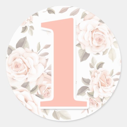 Rustic Floral Shabby Chic Rozen 1e verjaardag Ronde Sticker (Voorkant)