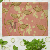 Rustic Floral Shine Pink Monogrammed Theedoek (Gevouwen)